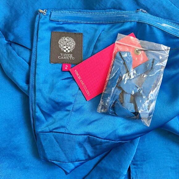 NWT Vince Camuto Strapless Blue Black Satin Dress Sz 2 Party Cocktail - Picture 6 of 9